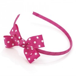 Headband - Fuchsia and white polka dot bow headband. -...