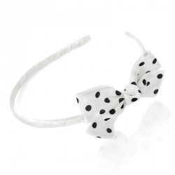 Headband - White and black polka dot bow headband. -...