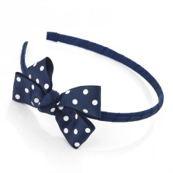 Headband - Navy and white polka dot bow headband. -...