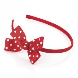 Headband - Red and white polka dot bow headband. - (HA28139)