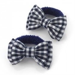Hair bow set - One pair navy gingham check print bow hair...