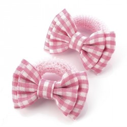 Hair bow set - One pair pink gingham check print bow hair...