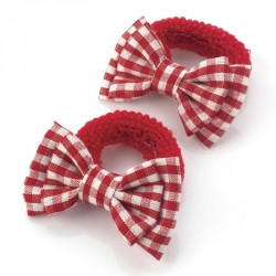 Hair bow set - One pair red gingham check print bow hair...
