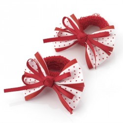 Hair bow set - One pair red tone bow hair ponio set. -...