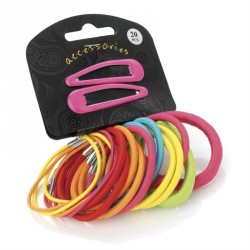 Hair clip & tie set - Twenty piece bright tone hair snap...