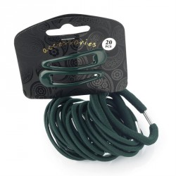 Hair clip & tie set - Twenty piece green colour hair snap...