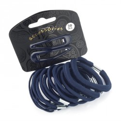 Hair clip & tie set - Twenty piece navy colour hair snap...