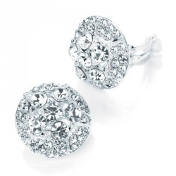 Earring - Shiny silver colour crystal clip on round...