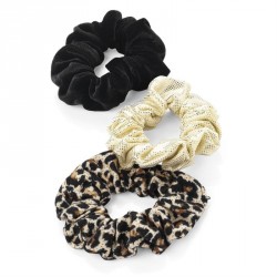Scrunchie set - Three piece animal print, black velvet...