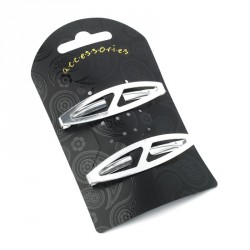Hair clip set - Two piece silver colour oval design...