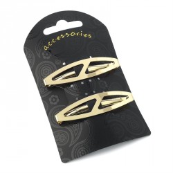 Hair clip set - Two piece gold colour oval design spring...
