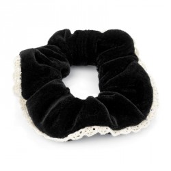 Scrunchie - Black velvet look and lace design hair...