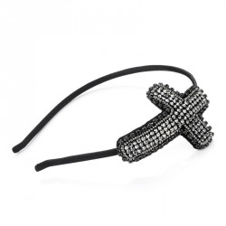 Headband - Black colour glass bead cross design headband....