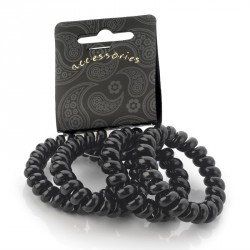 Hair band set - 4 Four piece black elastic coil telephone...