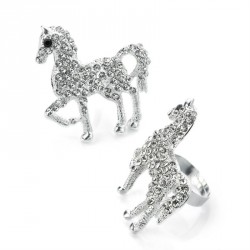 Ring - Silver colour crystal adjustable horse design...