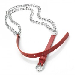 Belt - Two row red and silver colour chain belt. - (BT26711)
