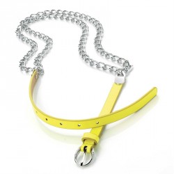 Belt - Two row neon yellow and silver colour chain belt....
