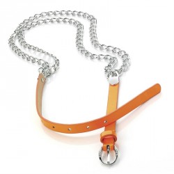 Belt - Two row neon orange & silver colour chain belt. -...