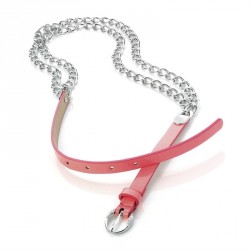 Belt - Two row neon pink & silver colour chain belt. -...