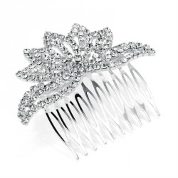 Hair comb - Shiny silver colour crystal hair comb. -...