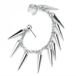 Earring - Silver colour post and ear cuff spike tassel...