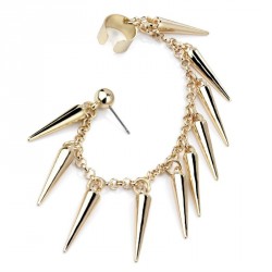 Earring - Gold colour post and ear cuff spike tassel...