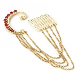 Earring - Shiny gold colour and siam red colour crystal...