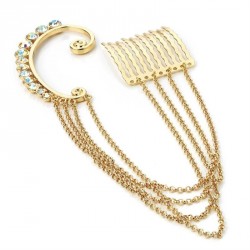 Earring - Shiny gold colour and AB colour crystal ear...