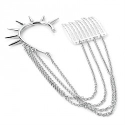 Earring - Silver colour stud look ear hook with chain...
