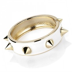 Bracelet - White enamel and gold colour metal stud hinge...