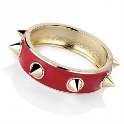 Bracelet - Red enamel and gold colour metal stud hinge...