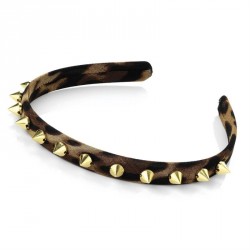 Headband - Brown tone animal print head band with gold...
