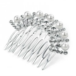 Hair comb - Shiny silver and white pearl colour crystal...