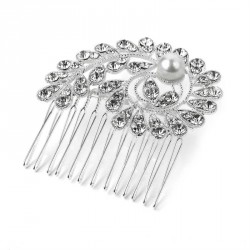 Hair comb - Silver and white pearl colour crystal wire...