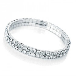Bracelet - Two row silver colour crystal elastic...
