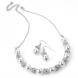 Necklace & Earring set - Silver and white pearl colour...