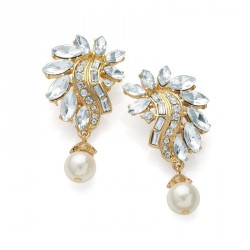 Earring - Gold colour crystal cream pearl effect clip on...