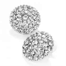 Earring - Shiny silver colour crystal round earrings. -...