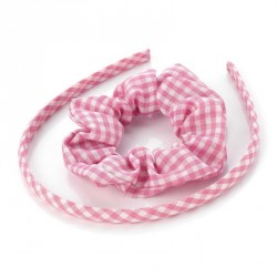 Hairband & Scrunchie set - Two piece pink gingham...