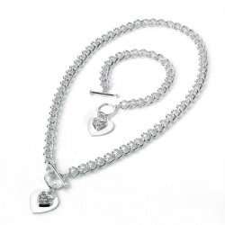 Necklace & Bracelet set - Two piece silver colour crystal...