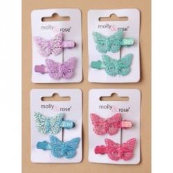 Hair clip set - Card of 2 frosty glitter butterfly beak...
