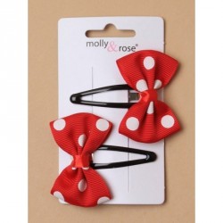 Hair clip set - Card of 2 red grosgrain bows with white...
