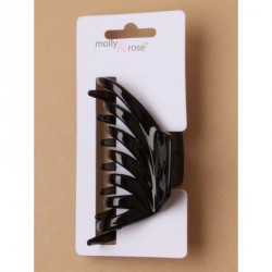 Hair clip - Black 9cm Shiny plastic swept toothed clamp clip