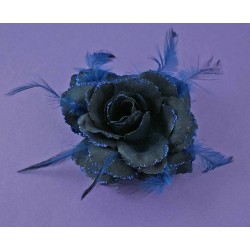 Hair elastic - Glittery hair flower elastic in navy blue