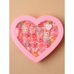 Childrens ring set - Pink heart shaped plastic display...