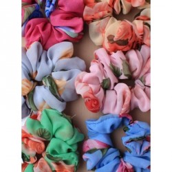 Hair Scrunchie - Chiffon fabric scrunchie with floral...