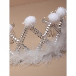Silv Plastic tiara with pompom top and feather trim,...