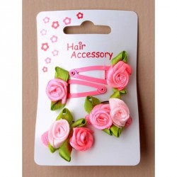 Hair clip set - Card of 2 pink rosebud sleepies with...