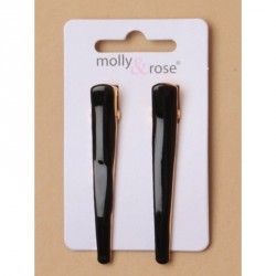 Hair clip set - Card of 2 black epoxy 6cm gilt crocodile...