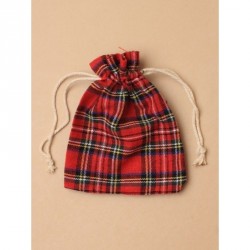 Pouch Bag - Red Tartan drawstring fabric linen gift bag /...